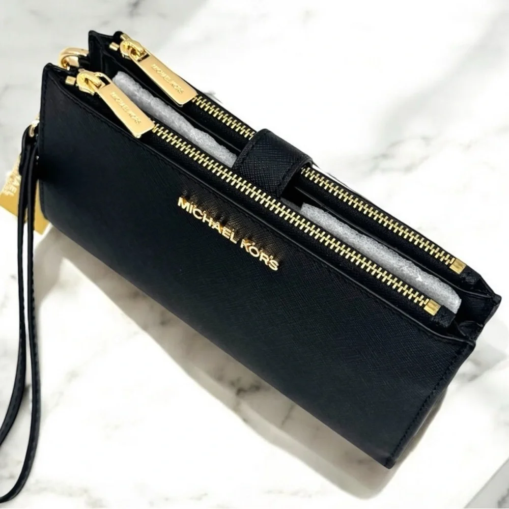 Michael Kors Large Jet Set Travel Double Zip Wallet Black - Picture 6 of 8